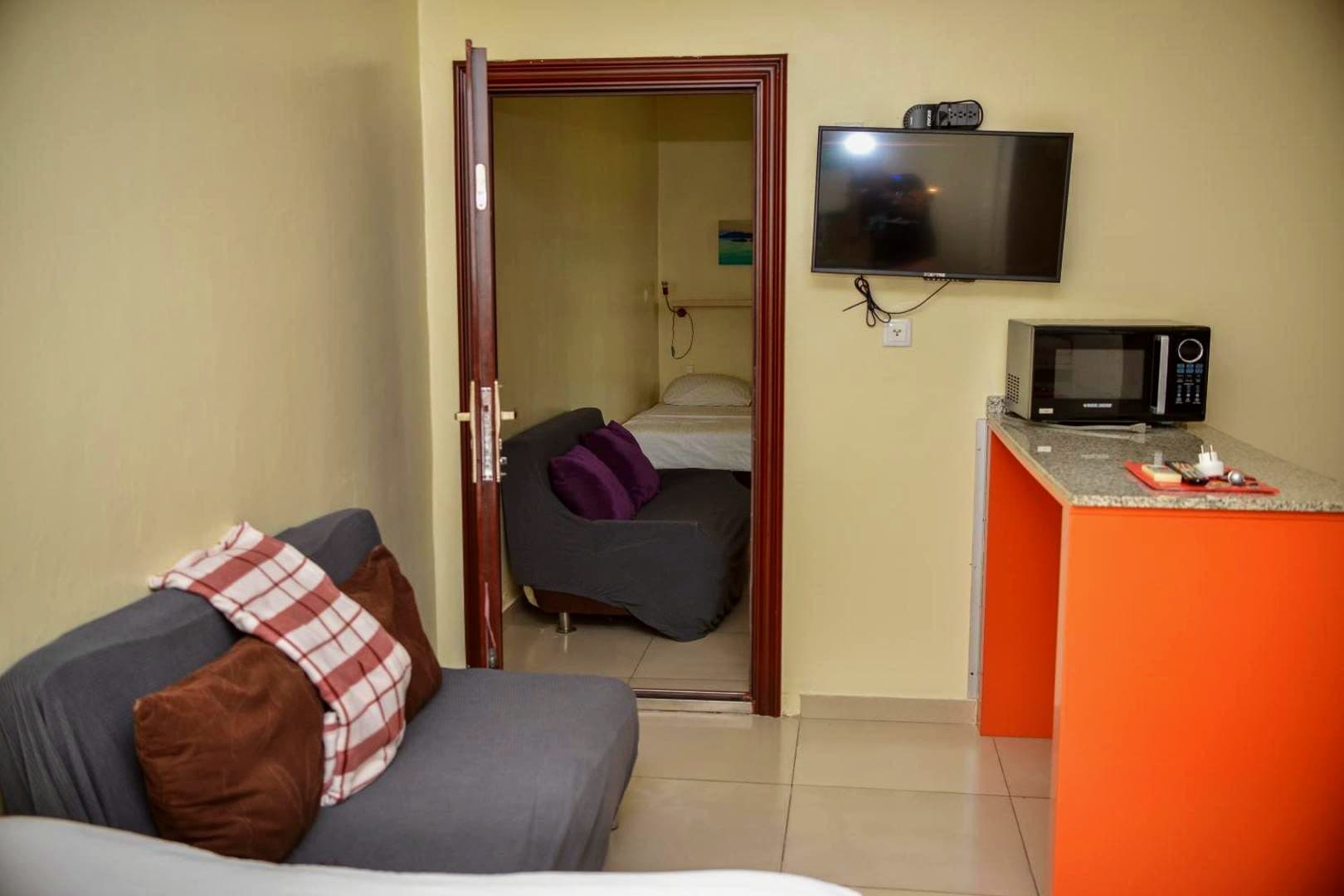 Living room of the two-bedroom apartment at Elementz Apartments